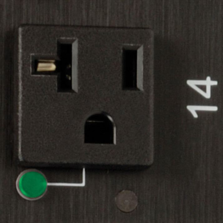 Close-up of individual PDU outlet with LED status indicator