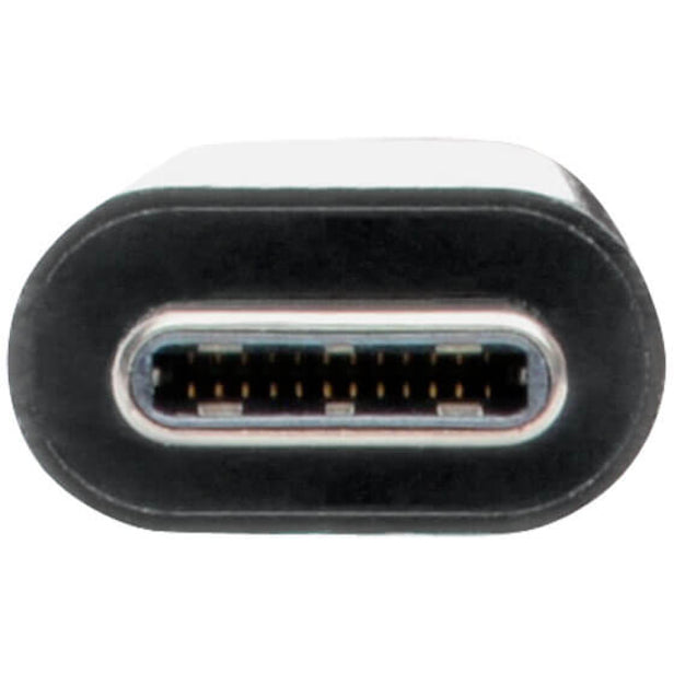 Close-up macro shot of USB-C port on Tripp Lite hub showing internal contacts