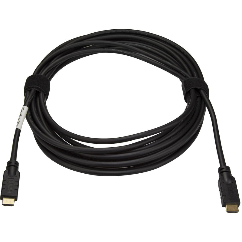 Full-length view of 32.8-foot black HDMI cable with cable management straps and flexible design