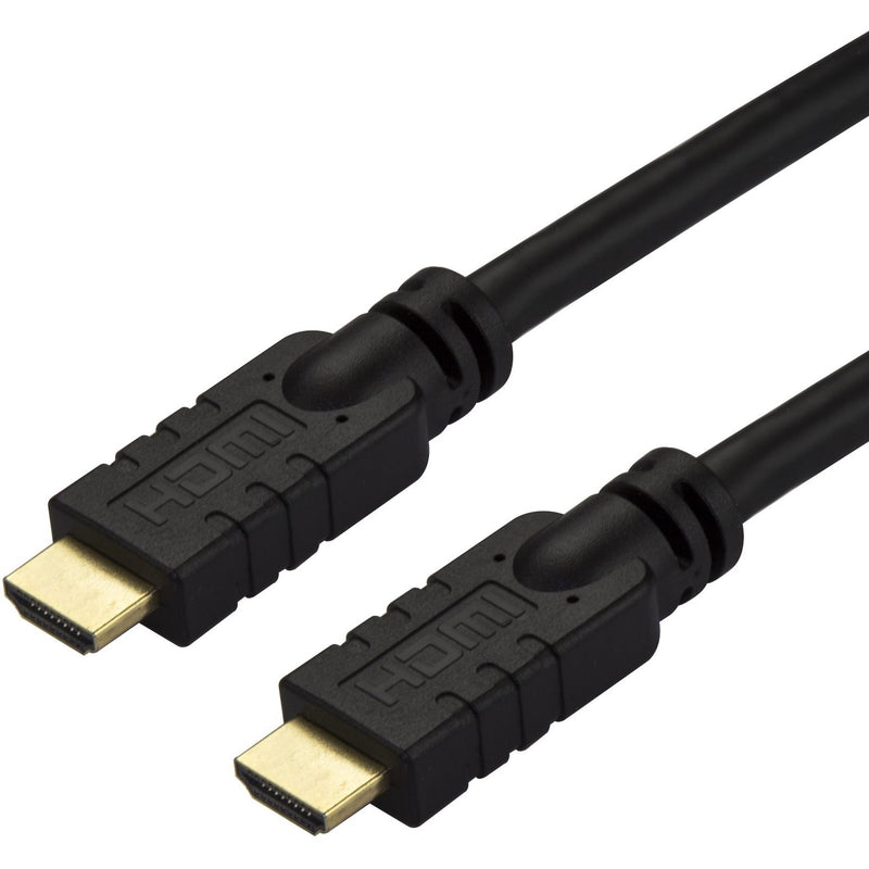 Close-up view of gold-plated HDMI 2.0 connectors with black housing and EMI protection