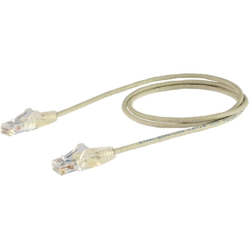 Full-length view of StarTech.com slim Cat6 patch cable showing flexible design and gray color