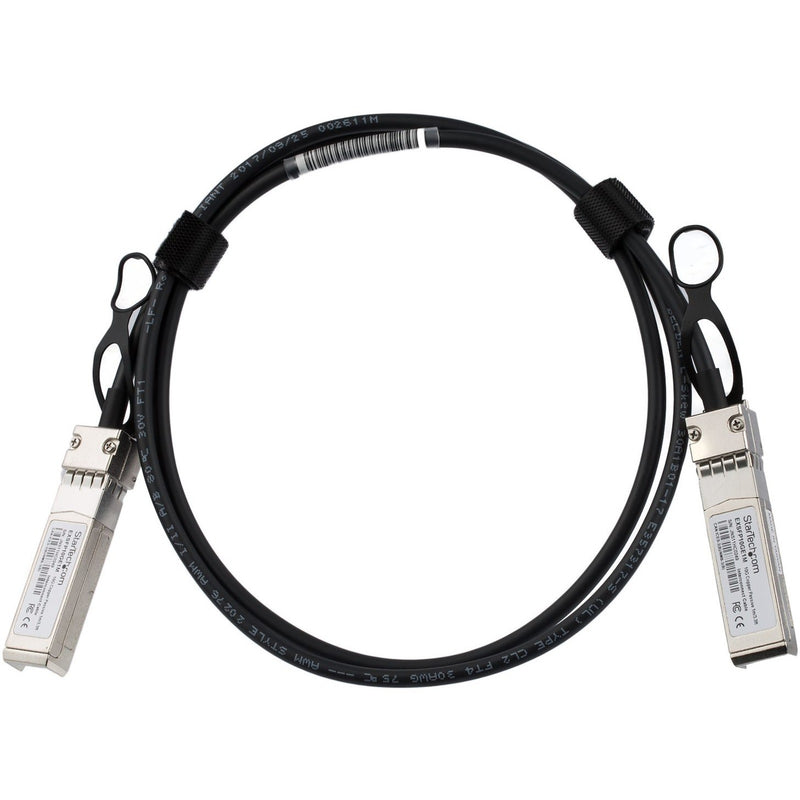 Full view of StarTech.com Twinaxial network cable showing flexible design and both SFP+ connectors