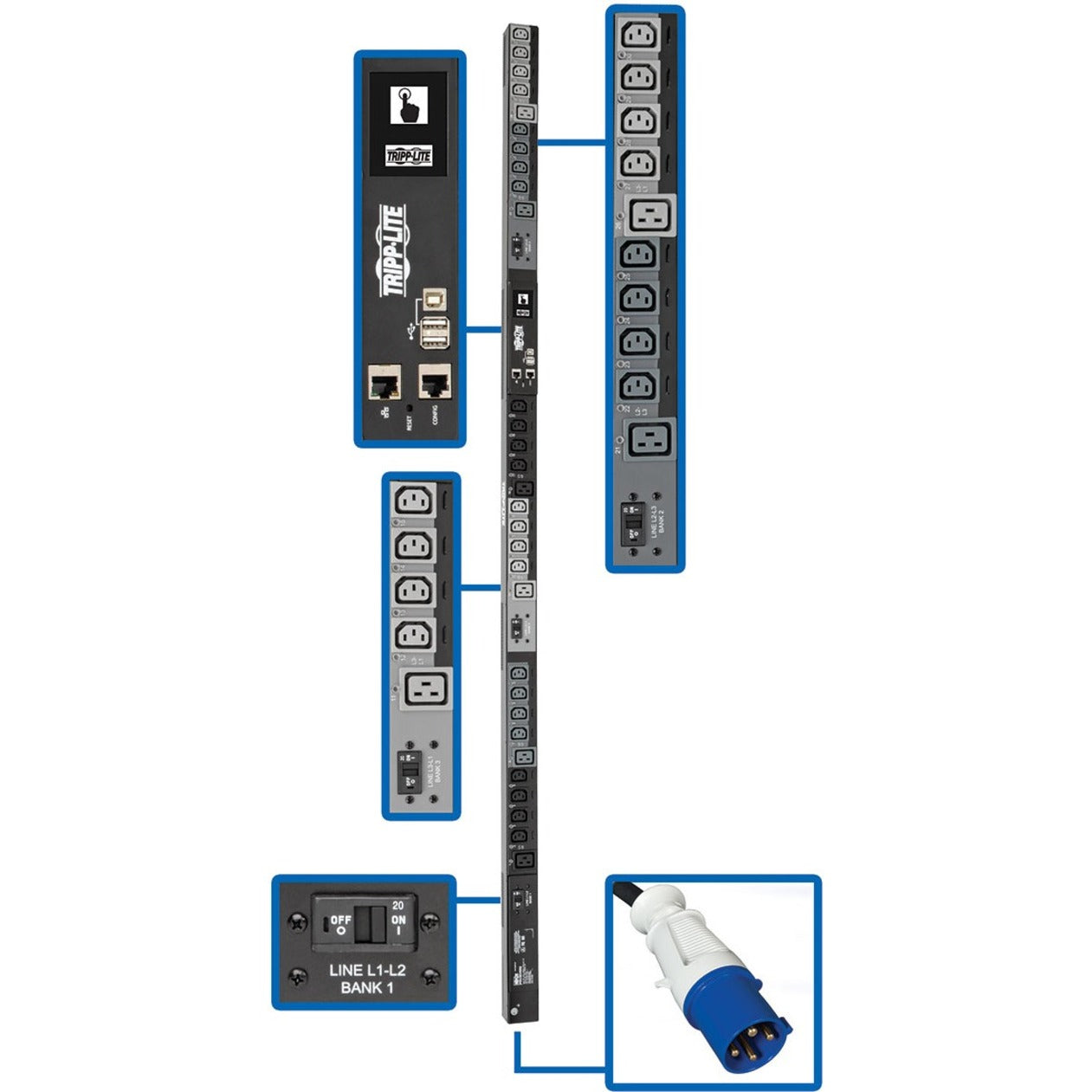 Tripp Lite PDU3EVSR6G60 30-Outlet PDU, 10KW 3PHASE Switched Power Distribution Unit