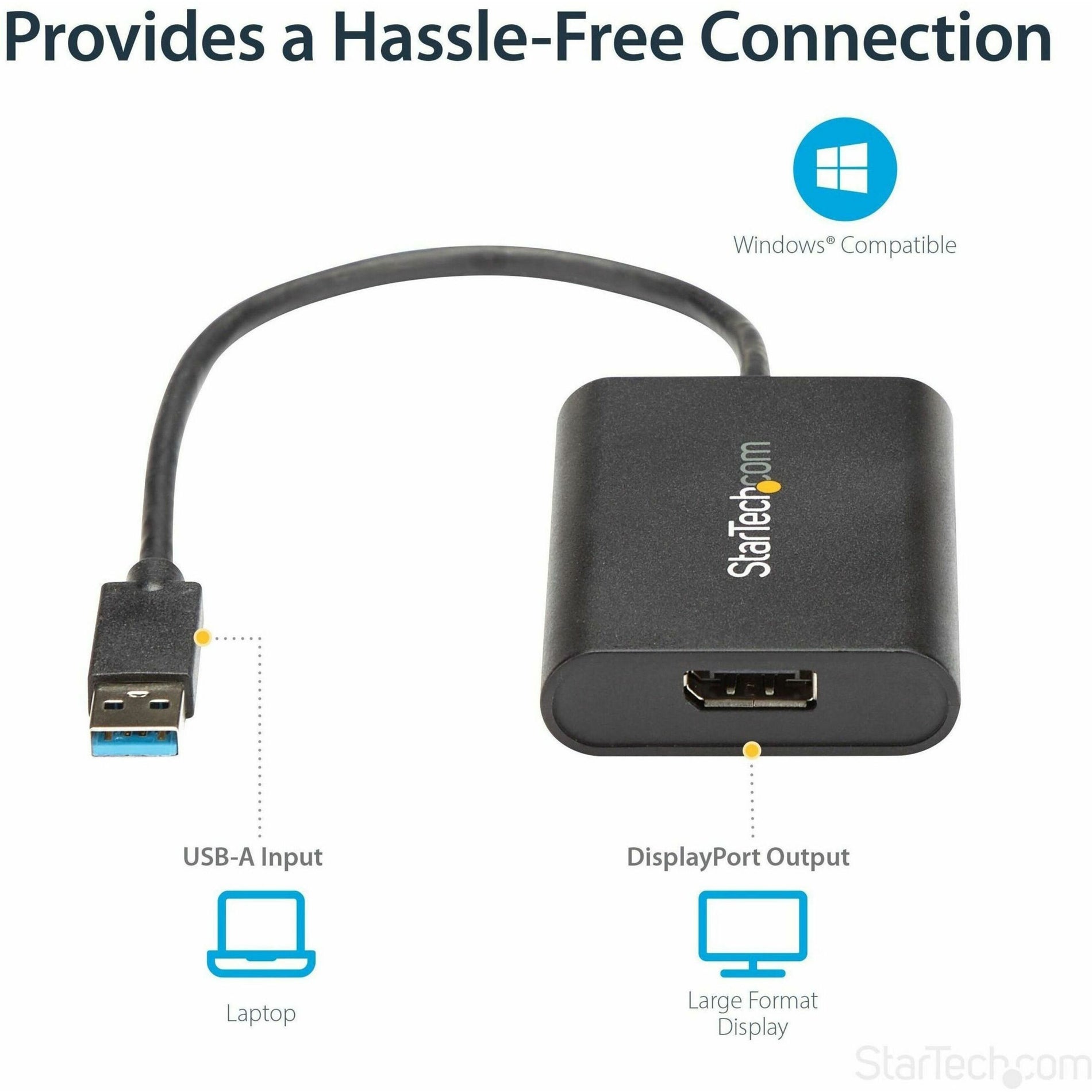 StarTech.com USB32DPES2 USB to DisplayPort Adapter - USB 3.0 - 4K 30Hz, Easy 4K Display Connection