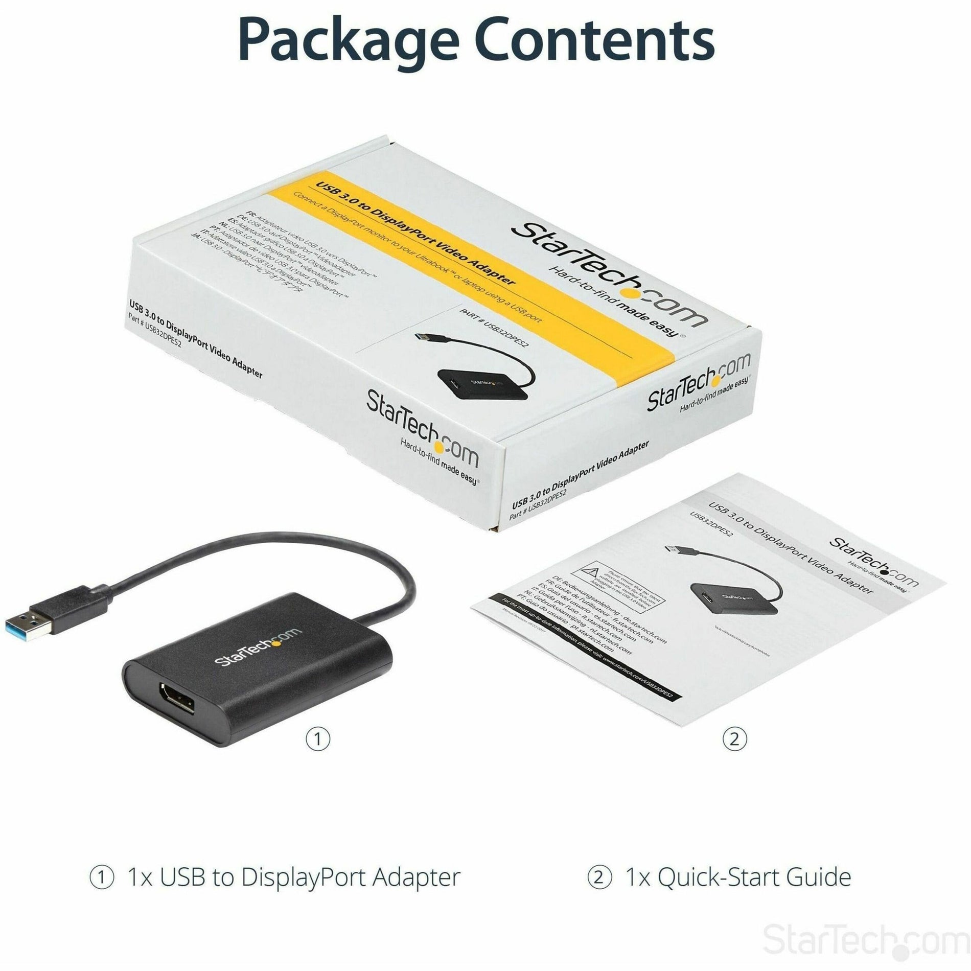 Package contents showing USB to DisplayPort adapter and quick-start guide-alternate-image6