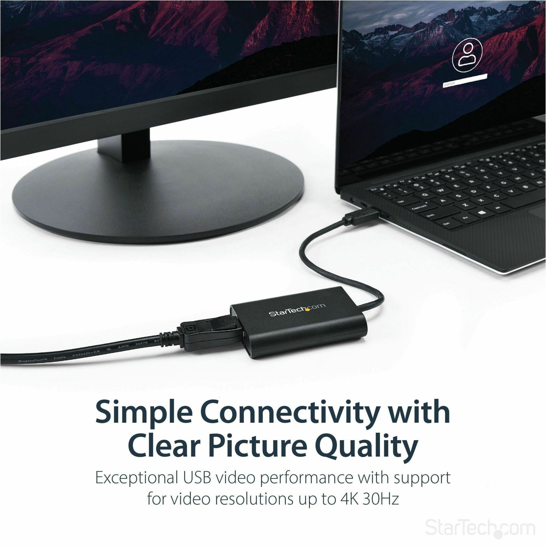 USB to DisplayPort adapter in use with laptop and monitor showing clear display quality-alternate-image4