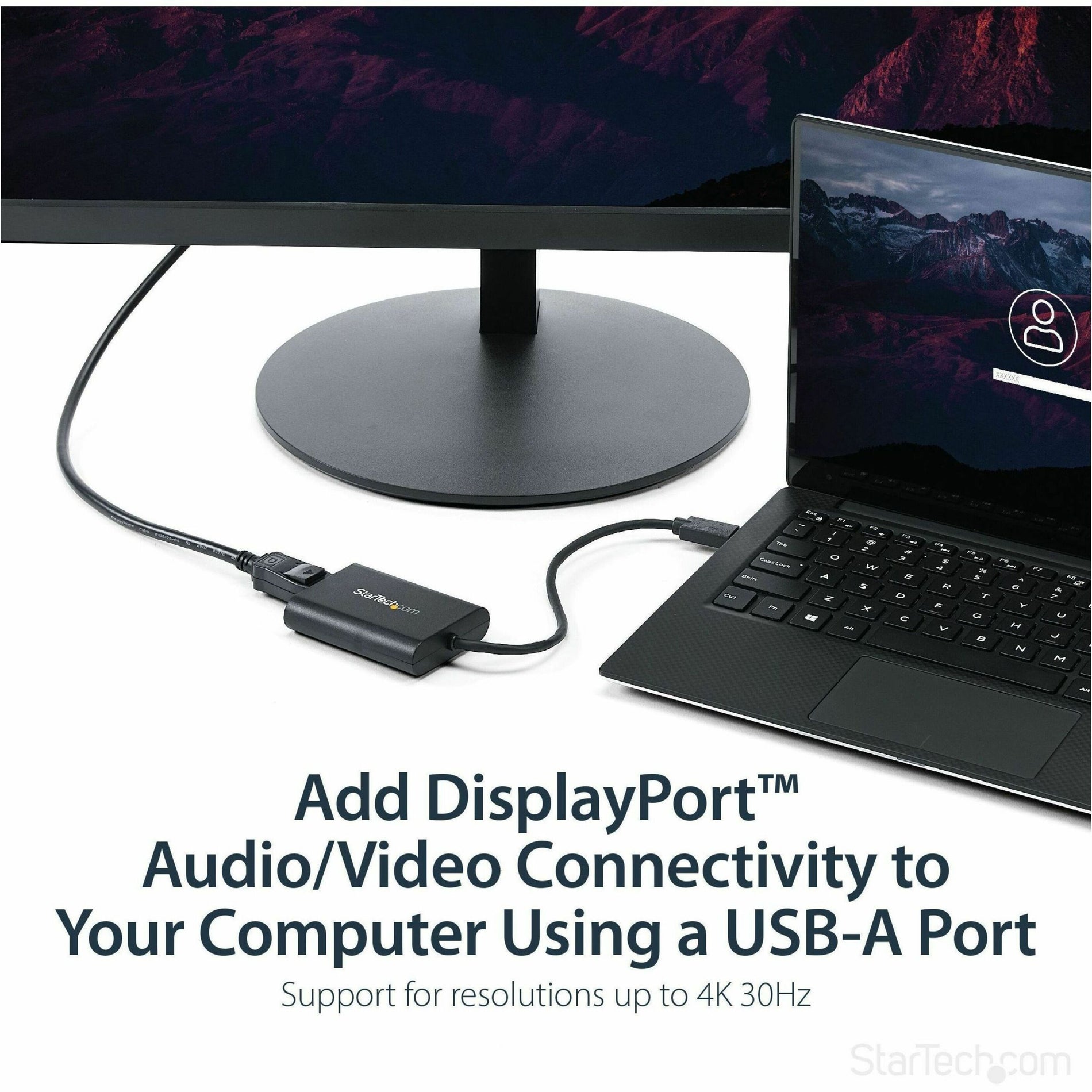 USB to DisplayPort adapter connected between laptop and monitor showing setup configuration-alternate-image2