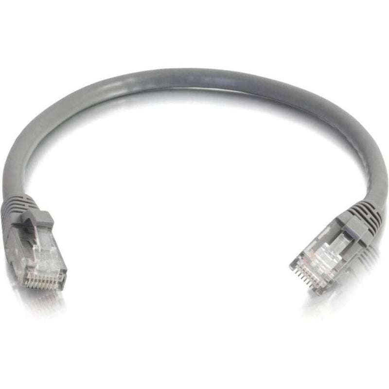 Gray Cat6 network patch cable with RJ-45 connectors shown in curved position against white background