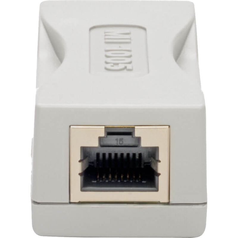 Detailed close-up of RJ45 port showing internal connection design of medical Ethernet isolator