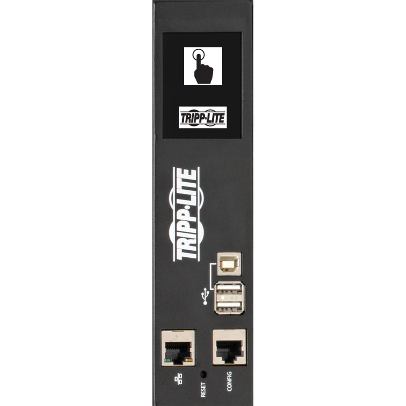 Detail of PDU network management interface showing ports and display