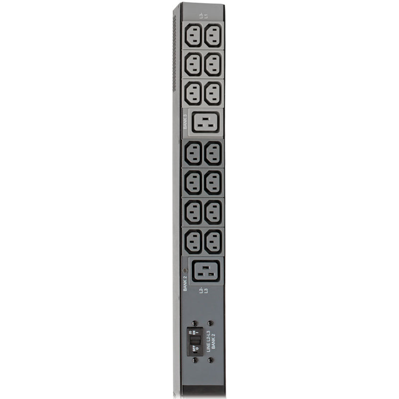 Detailed view of PDU load bank showing outlet arrangement and circuit breakers