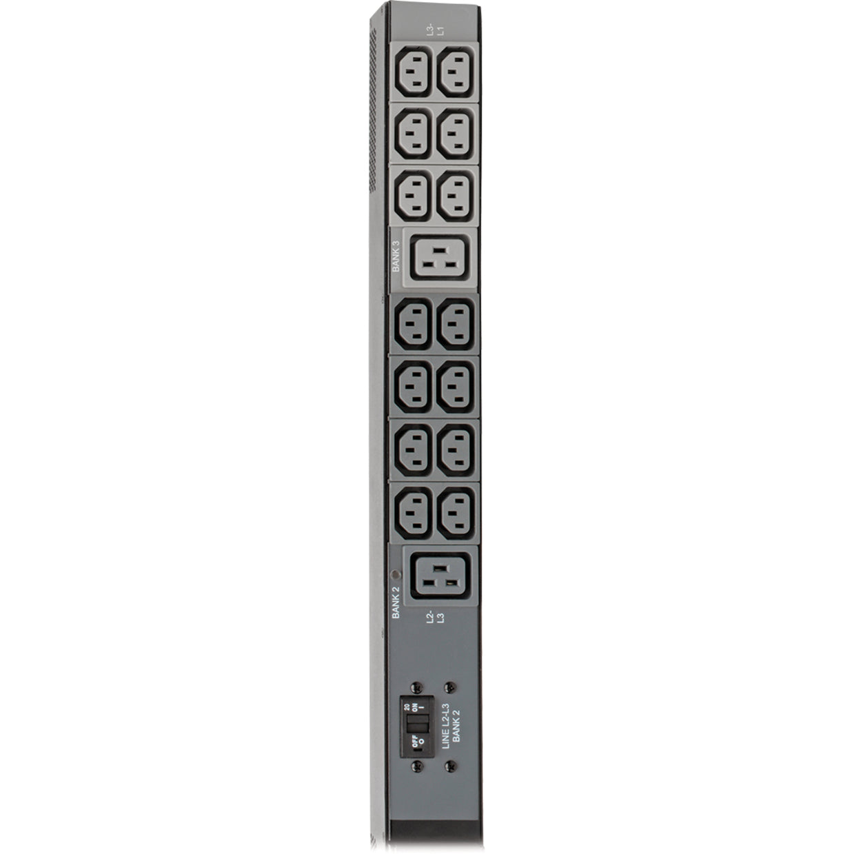 Close-up of PDU outlet bank showing C13 and C19 outlet arrangement with safety features-alternate-image3