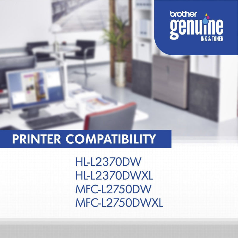 Office setting showing printer compatibility information for Brother TN-770 toner