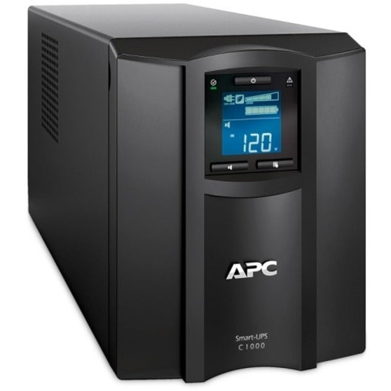 Side angle view of APC Smart-UPS C1000 tower design showing compact footprint-alternate-image2