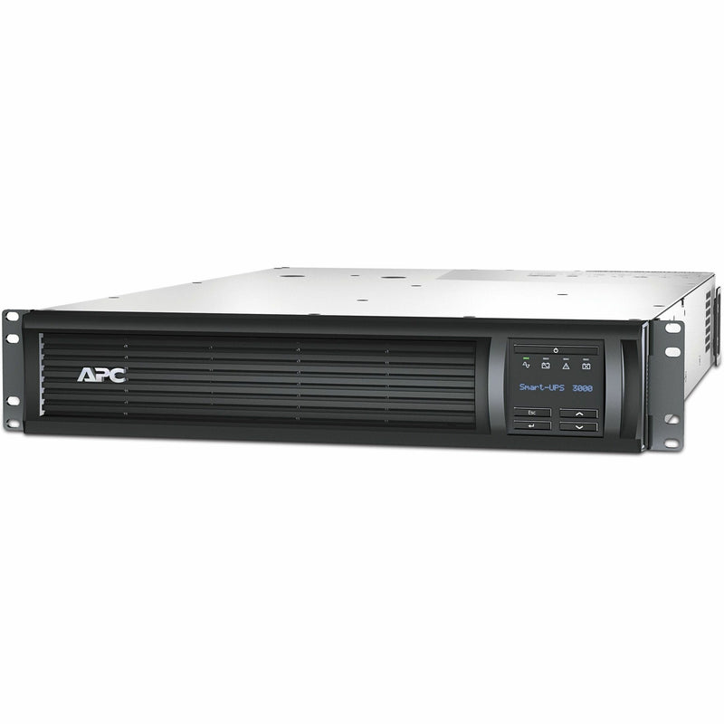 Front view of APC SMT3000RM2UC Smart-UPS 3000VA LCD rack mount UPS showing LCD display and ventilation grills