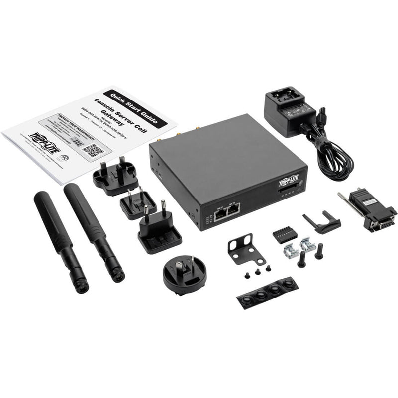 Complete package contents of Tripp Lite B093-004-2E4U-V including accessories and documentation