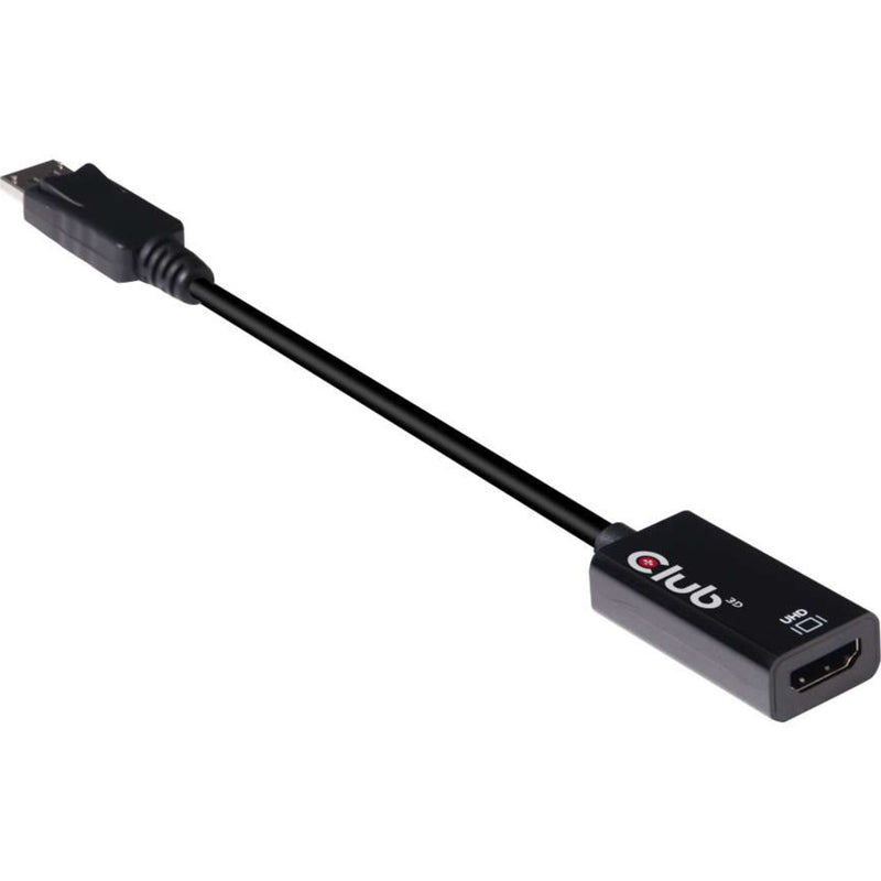 Side view of Club 3D DisplayPort to HDMI adapter showing connector design and cable length