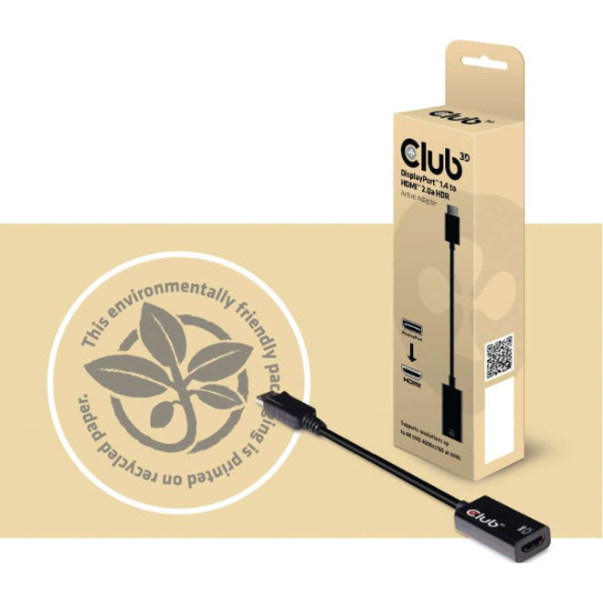 Club 3D CAC-1080 DisplayPort 1.4 to HDMI 2.0a HDR Cable, Repeater, Active, 7.52" Length