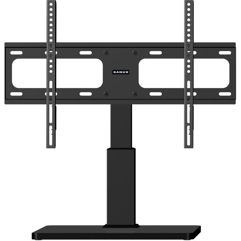 Front view of SANUS VSTV1-B1 TV mount showing sturdy black metal construction and mounting brackets