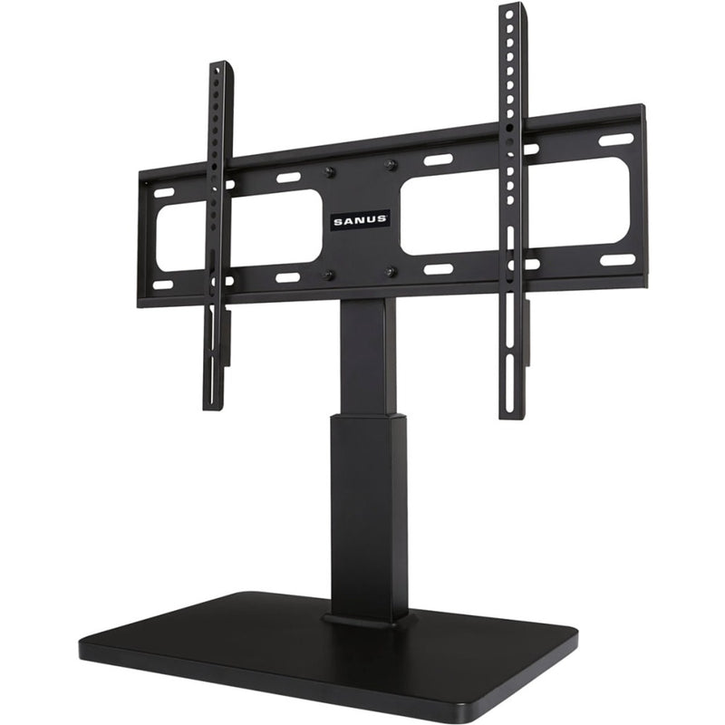 Side view of SANUS TV stand showing stable base and mounting column