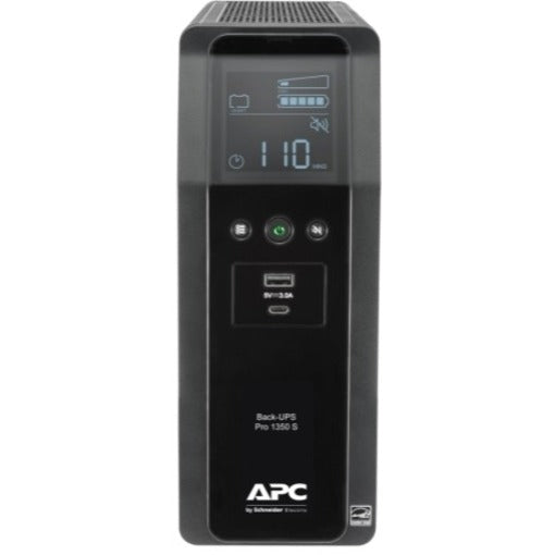 Direct front view of APC BR1350MS UPS showing control panel and display screen