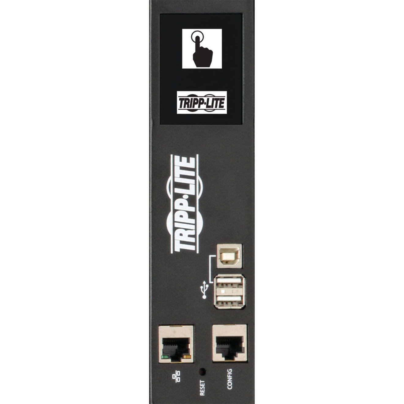 Close-up of PDU network management interface showing ports and display-alternate-image3