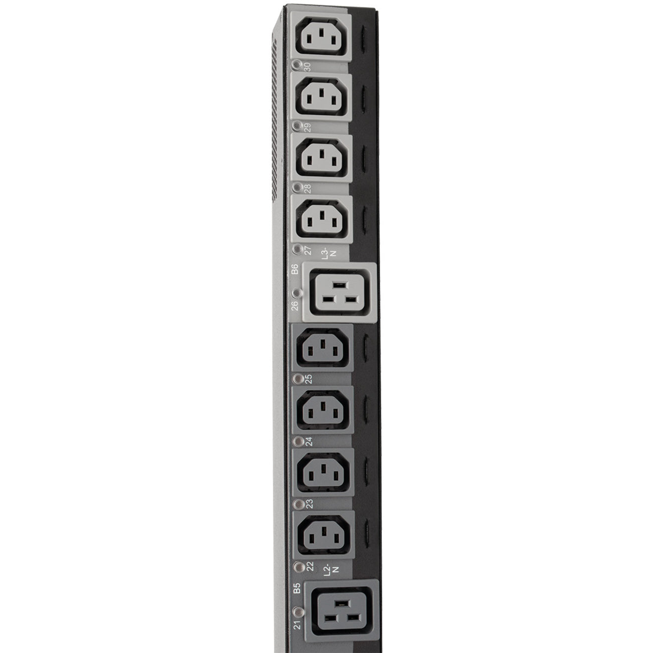 Detailed view of PDU outlet bank configuration showing C13 and C19 receptacles-alternate-image4