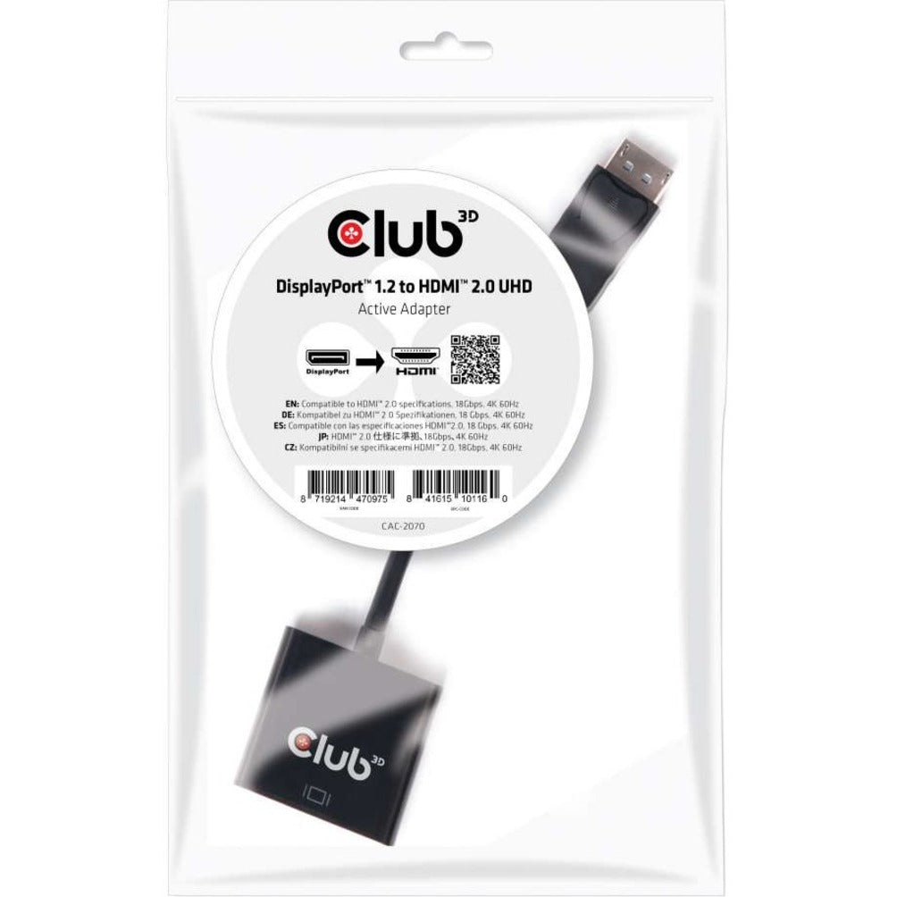 Club 3D CAC-2070 DisplayPort 1.2 to HDMI 2.0 UHD Active Adapter, 18 Gbit/s Data Transfer Rate