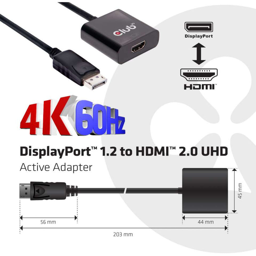 Adattatore attivo Club 3D CAC-2070 DisplayPort 1.2 to HDMI 2.0 UHD Velocità di trasferimento dati di 18 Gbit/s