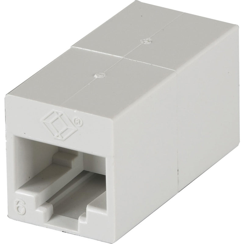 White Black Box FM606 CAT6 unshielded network coupler with dual RJ-45 female ports shown in angular view