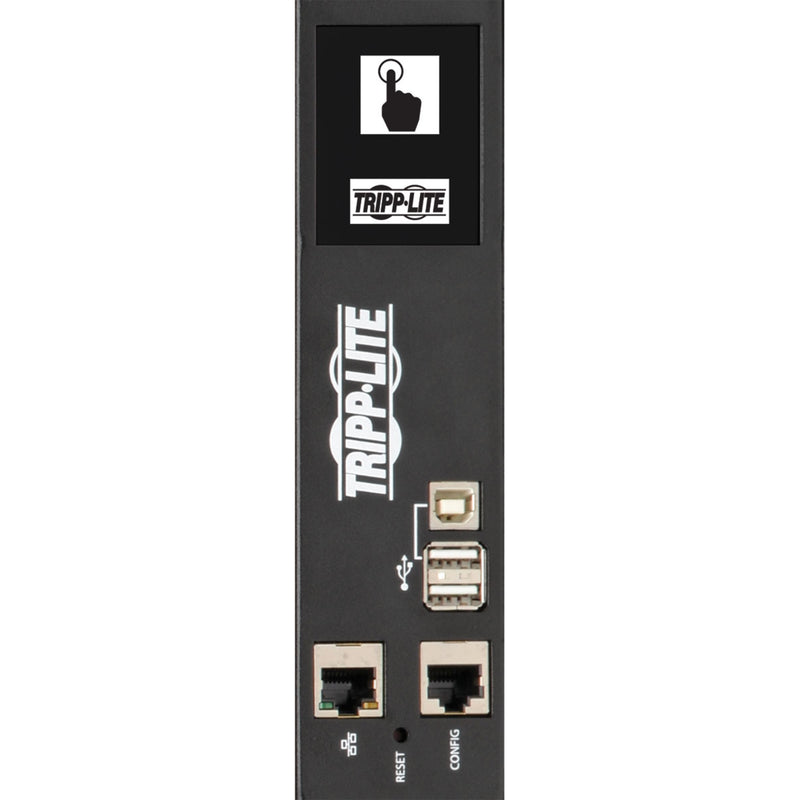 Detail of PDU network management interface showing ports and display