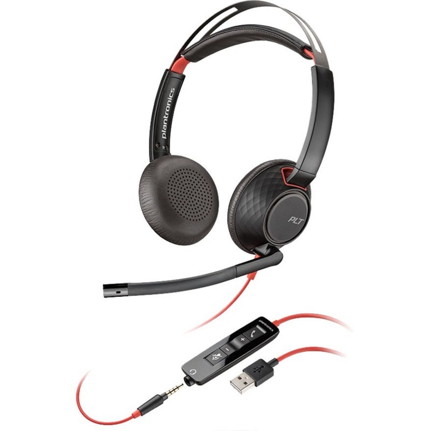 Plantronics 207576-03 Blackwire C5220 Headset, Binaural Over-the-head USB Type A, Stereo, Noise Cancelling