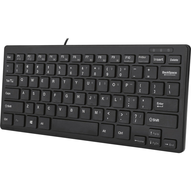 Front view of Adesso SlimTouch Mini Keyboard showing compact black design with 78-key QWERTY layout