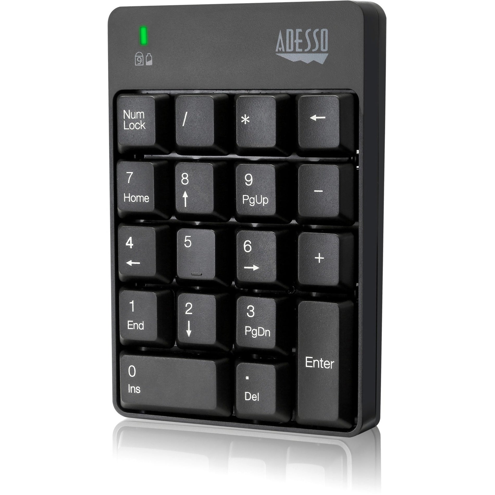 Top view of Adesso WKB-6010UB wireless numeric keypad showing 18-key layout with LED indicator-alternate-image1