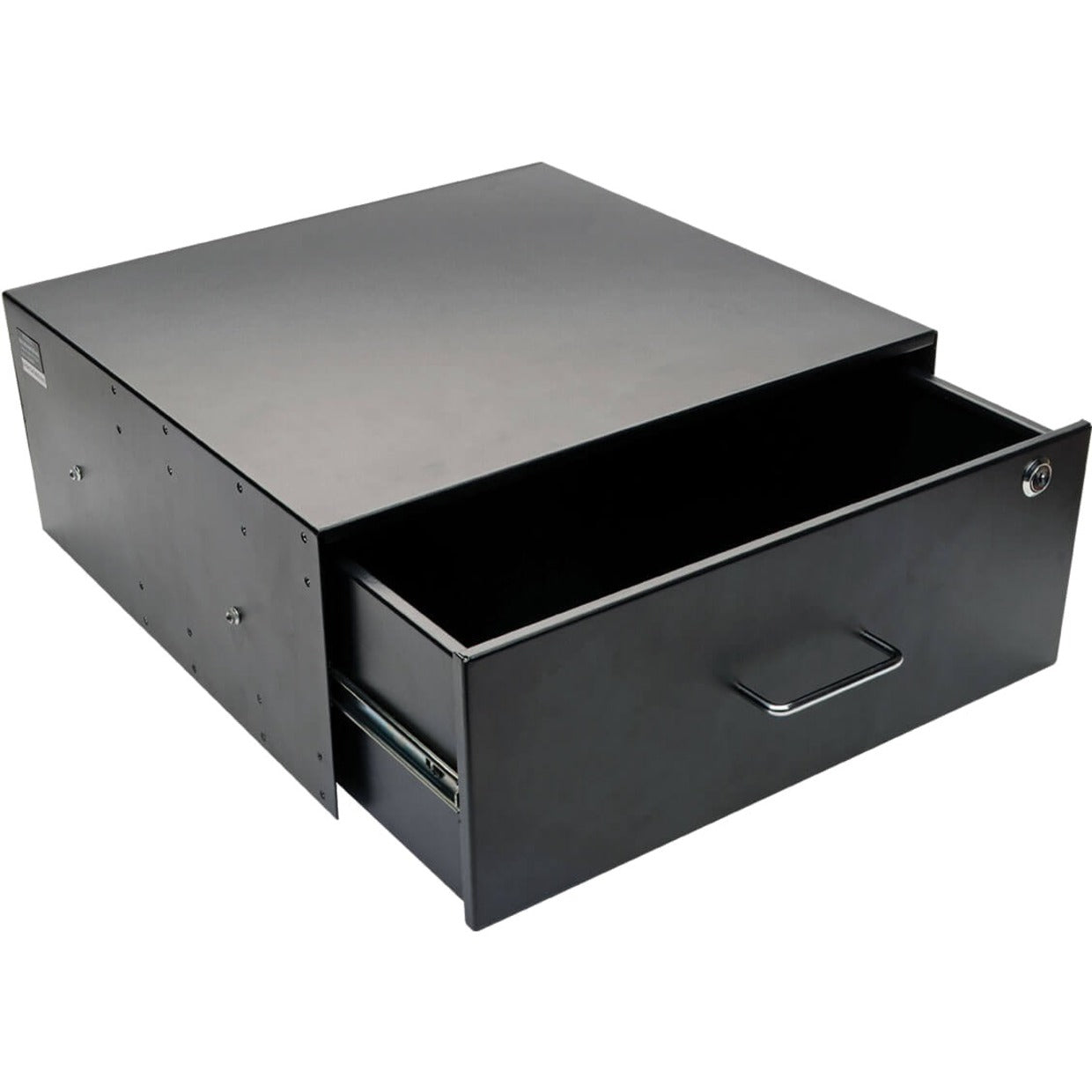 Tripp Lite SRDRAWER4U SmartRack 4U Locking Rack-Mount Storage Drawer 17.8" Depth 17.2" Width 7" Height Black Powder Coat  트립 라이트 SRDRAWER4U SmartRack 4U 잠금 랙 마운트 저장 서랍 17.8" 깊이 17.2" 너비 7" 높이 블랙 파우더 코트