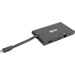 特点：Tripp Lite U442-DOCK3-B USB C 站点，带 HDMI、VGA、MDP B、4 个 USB 端口、RJ-45 网络、100W 电源适配器。品牌名称：Tripp Lite。将原文中的每个可翻译词的值翻译成中文（普通话）。品牌名称的翻译形式需要注意。不要添加原文到回复中。只提供中文（普通话）文本，不包括英文文本。不包含英文文本。注意中文（普通话）措辞结构。不要忘记品牌名称。