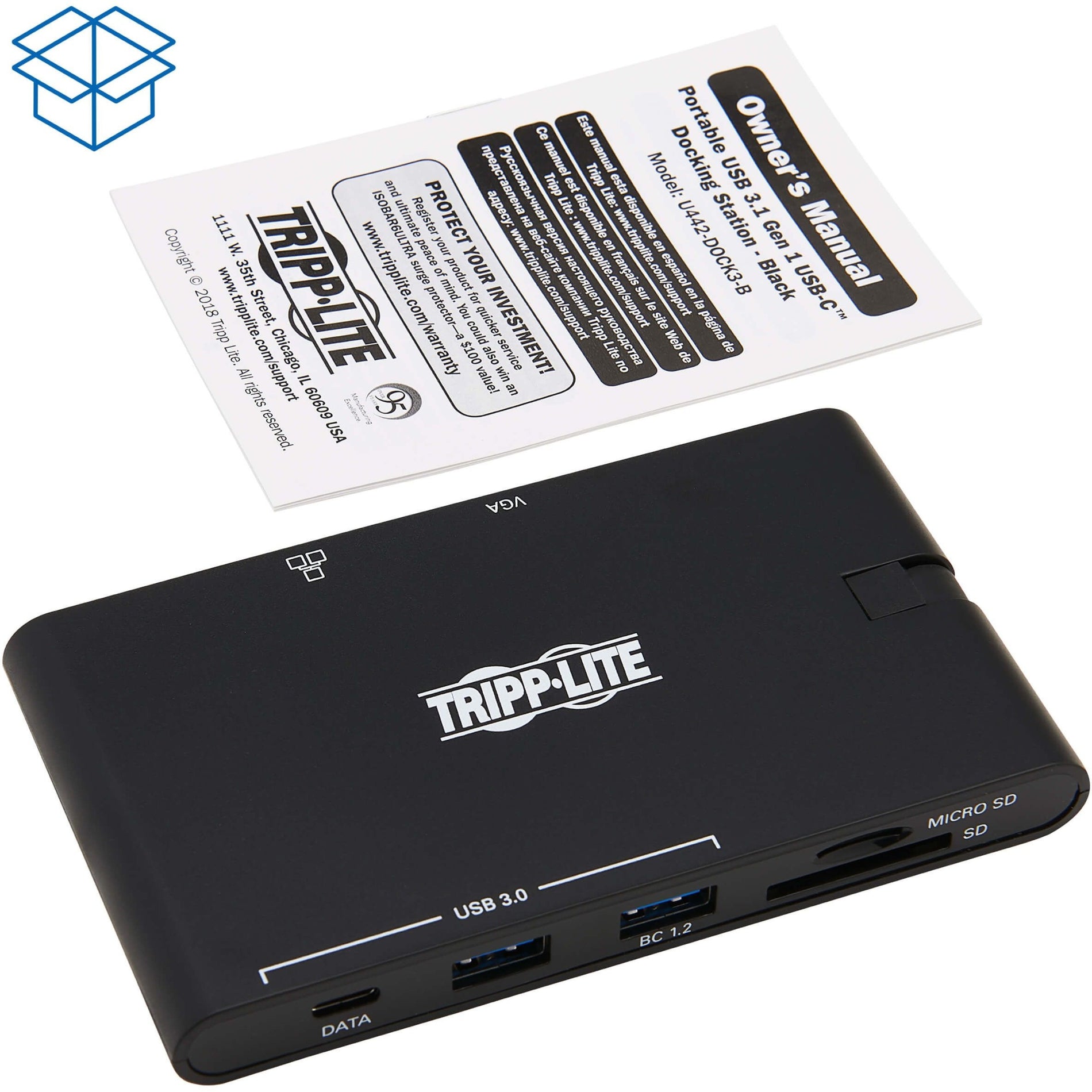 Tripp Lite U442-DOCK3-B Docking Station USB C con HDMI VGA MDP B 4 porte USB rete RJ-45 alimentatore 100W