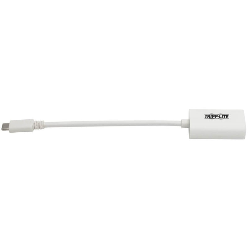 Side view of white Tripp Lite USB-C to DisplayPort adapter showing full length