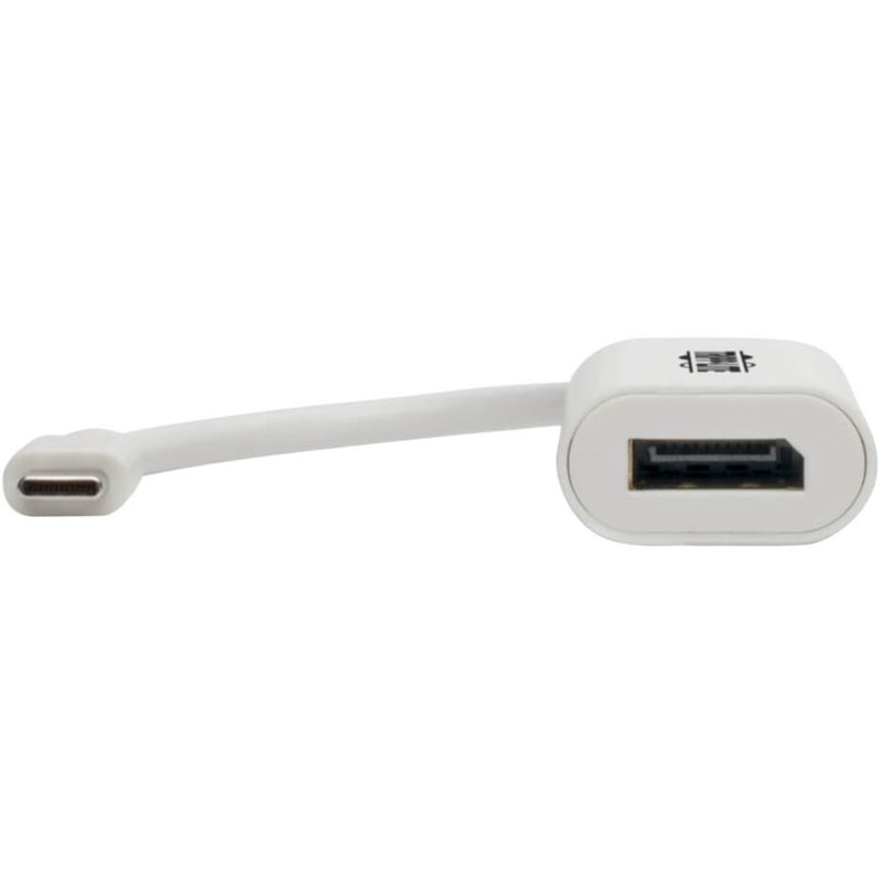 Close-up view of Tripp Lite adapter showing USB-C and DisplayPort connections