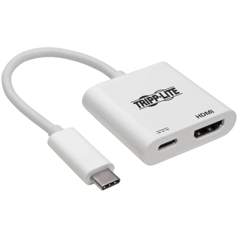 Tripp Lite USB-C to HDMI adapter in white showing both HDMI and USB-C ports