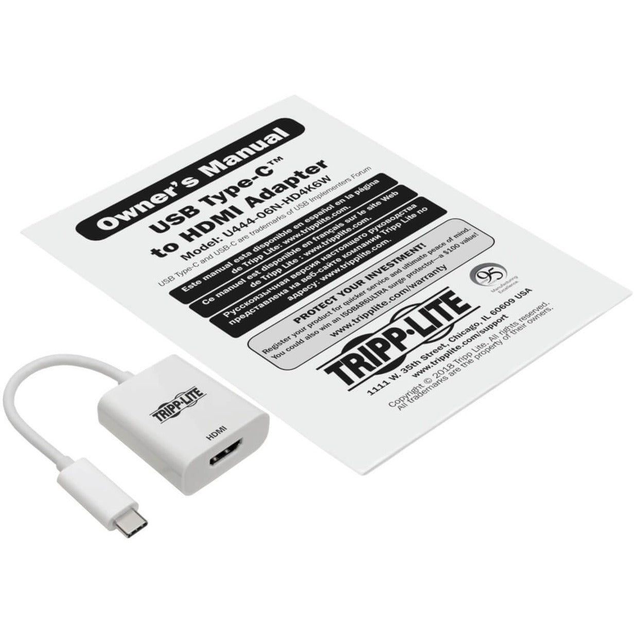 Tripp Lite U444-06N-HD4K6W USB-C 3.1 to HDMI 4K Adapter Thunderbolt 3 Compatible 4K @ 60 Hz White  Tripp Lite U444-06N-HD4K6W Adattatore USB-C 3.1 a HDMI 4K compatibile con Thunderbolt 3 4K @ 60 Hz Bianco