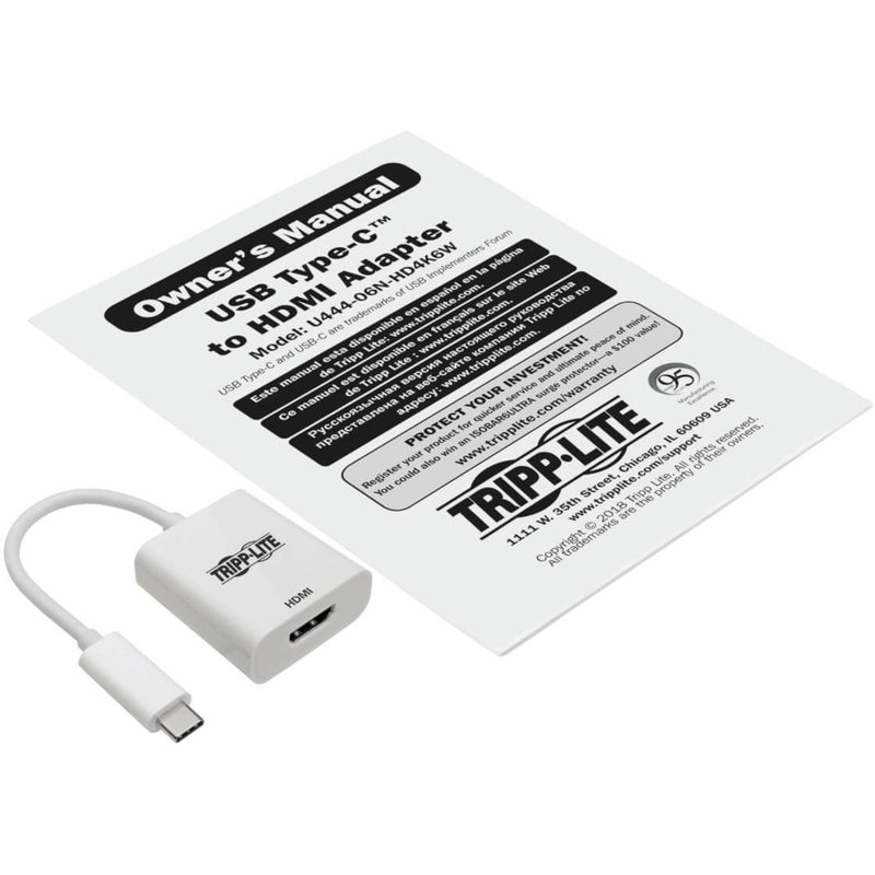 Tripp Lite USB-C to HDMI adapter with owner's manual documentation