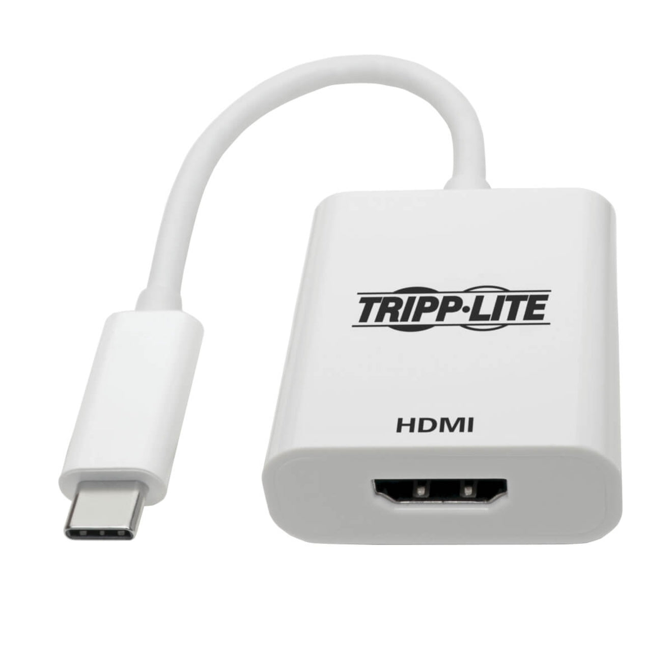 Angled view of Tripp Lite USB-C to HDMI adapter showing curved cable design-alternate-image5