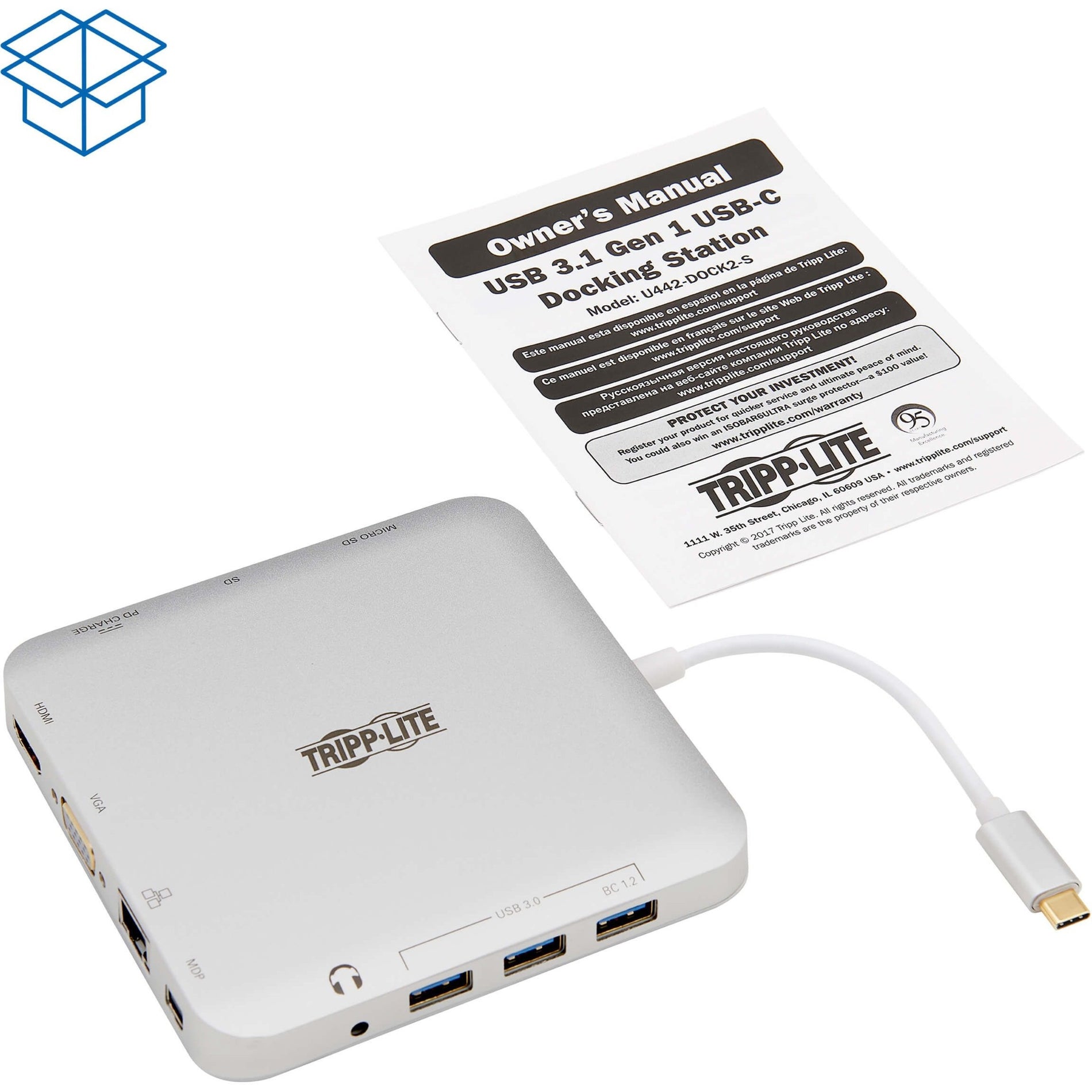 Tripp Lite U442-DOCK2-S Estación de acoplamiento USB C con HDMI VGA MDP S 4 puertos USB fuente de alimentación de 60W