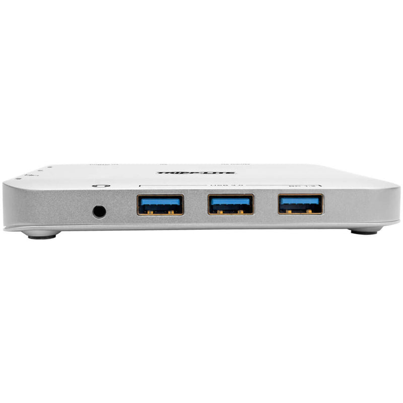 Side view of Tripp Lite docking station showing three USB 3.0 ports with blue connectors