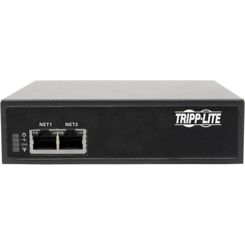 Front view of Tripp Lite console server showing LED indicators and network ports