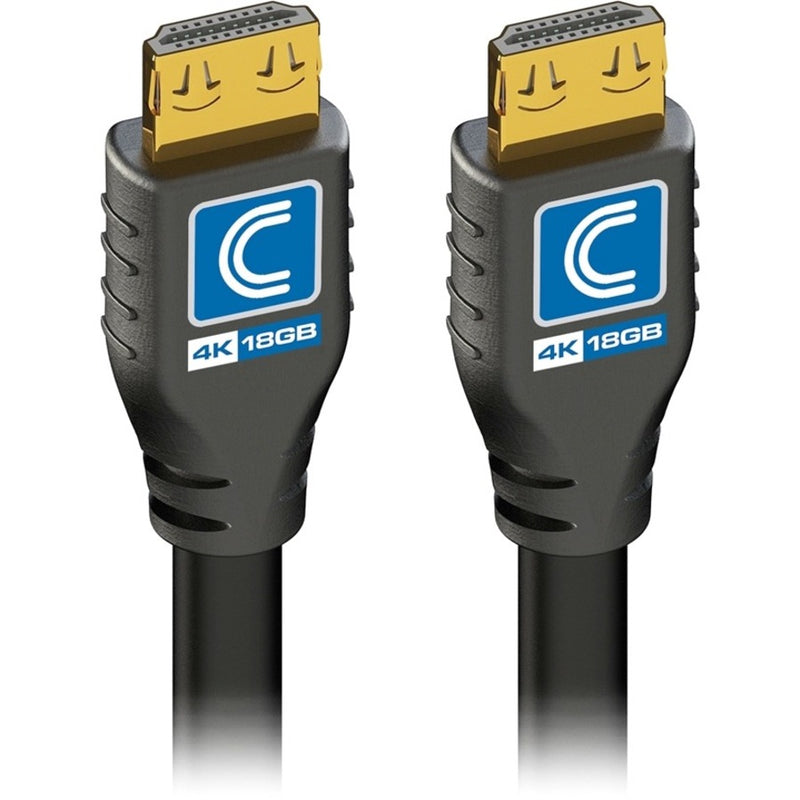 Angled view of HDMI connector showing gold-plated pins and professional-grade construction