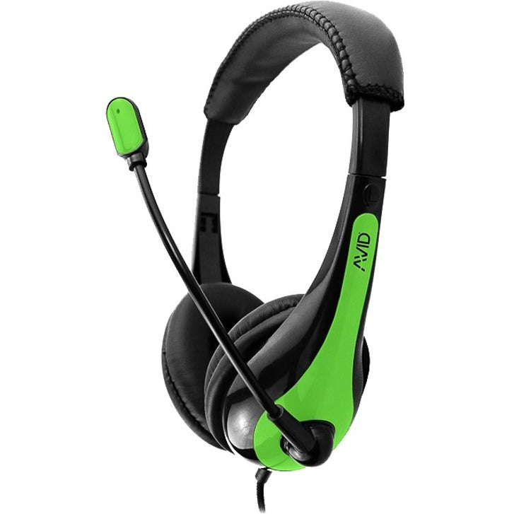 Avid AE-36 educational headset in black and green with adjustable boom microphone and padded ear cups-alternate-image1