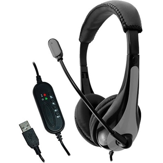 Avid Education AE-39 USB Stereo Headset, Binaural Over-Head Design, Omni-directional Boom Mic, Inline Controls, 6ft Braided Cable, Gray - 2AE39GRYUSB32 (6 Month Warranty)