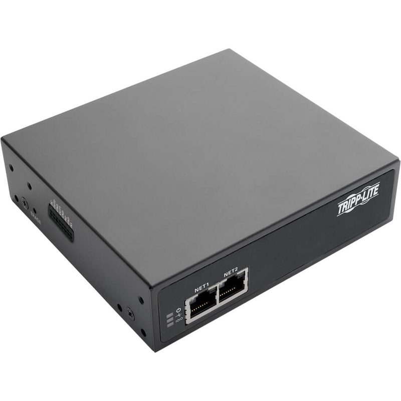 Top angled view of Tripp Lite B093-008-2E4U console server showing dual Gigabit Ethernet ports